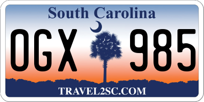 SC license plate OGX985