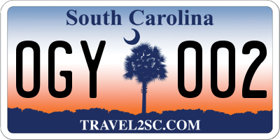 SC license plate OGY002