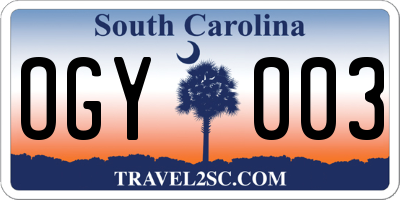 SC license plate OGY003