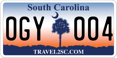 SC license plate OGY004