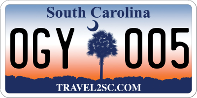 SC license plate OGY005