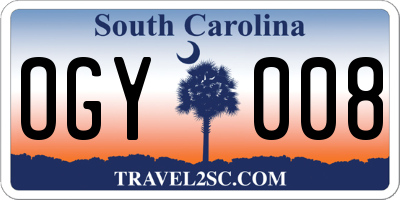 SC license plate OGY008