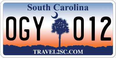 SC license plate OGY012