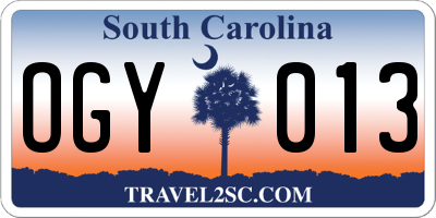 SC license plate OGY013