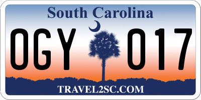 SC license plate OGY017