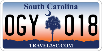 SC license plate OGY018