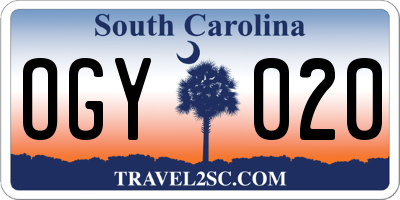 SC license plate OGY020
