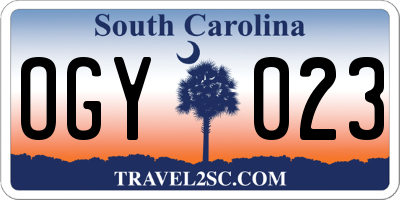 SC license plate OGY023