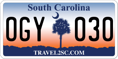 SC license plate OGY030