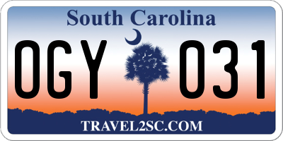SC license plate OGY031