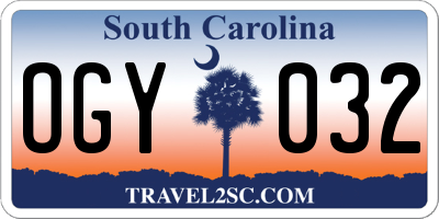 SC license plate OGY032