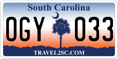 SC license plate OGY033