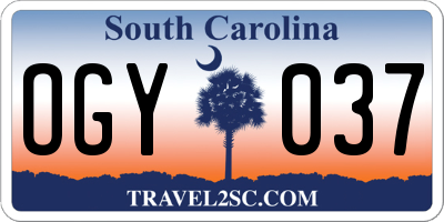SC license plate OGY037