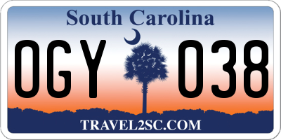 SC license plate OGY038