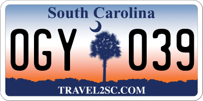 SC license plate OGY039