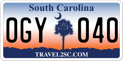 SC license plate OGY040