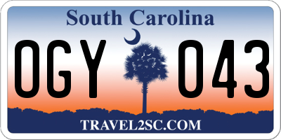 SC license plate OGY043