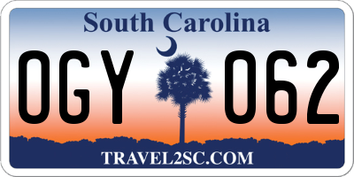 SC license plate OGY062