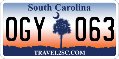 SC license plate OGY063