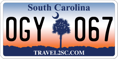 SC license plate OGY067