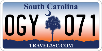 SC license plate OGY071