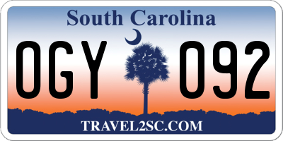 SC license plate OGY092