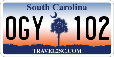 SC license plate OGY102