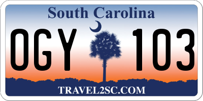 SC license plate OGY103