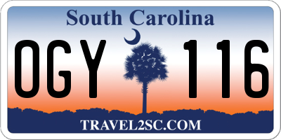 SC license plate OGY116