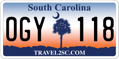 SC license plate OGY118