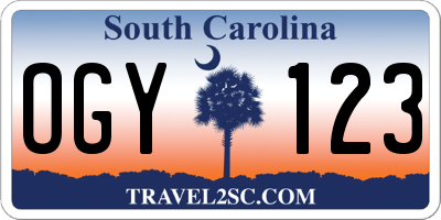 SC license plate OGY123