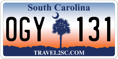 SC license plate OGY131