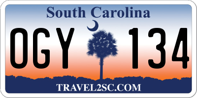 SC license plate OGY134