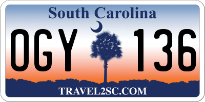 SC license plate OGY136