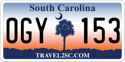 SC license plate OGY153