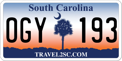 SC license plate OGY193