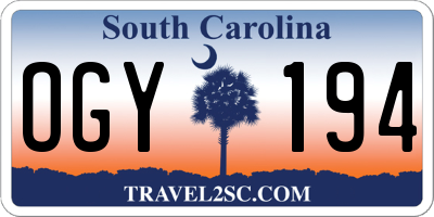 SC license plate OGY194