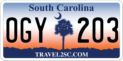 SC license plate OGY203