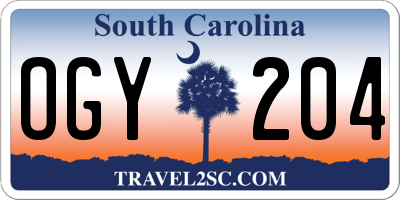 SC license plate OGY204