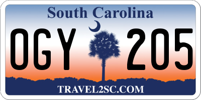 SC license plate OGY205