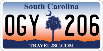 SC license plate OGY206