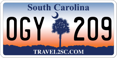 SC license plate OGY209