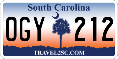 SC license plate OGY212