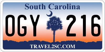 SC license plate OGY216