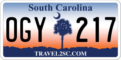 SC license plate OGY217