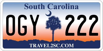 SC license plate OGY222