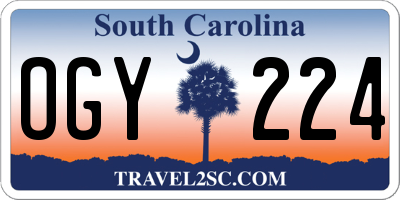 SC license plate OGY224