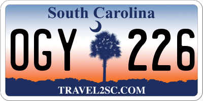 SC license plate OGY226