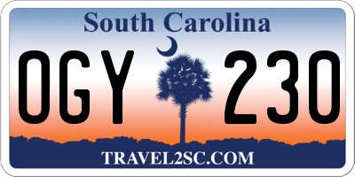 SC license plate OGY230