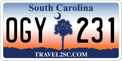 SC license plate OGY231